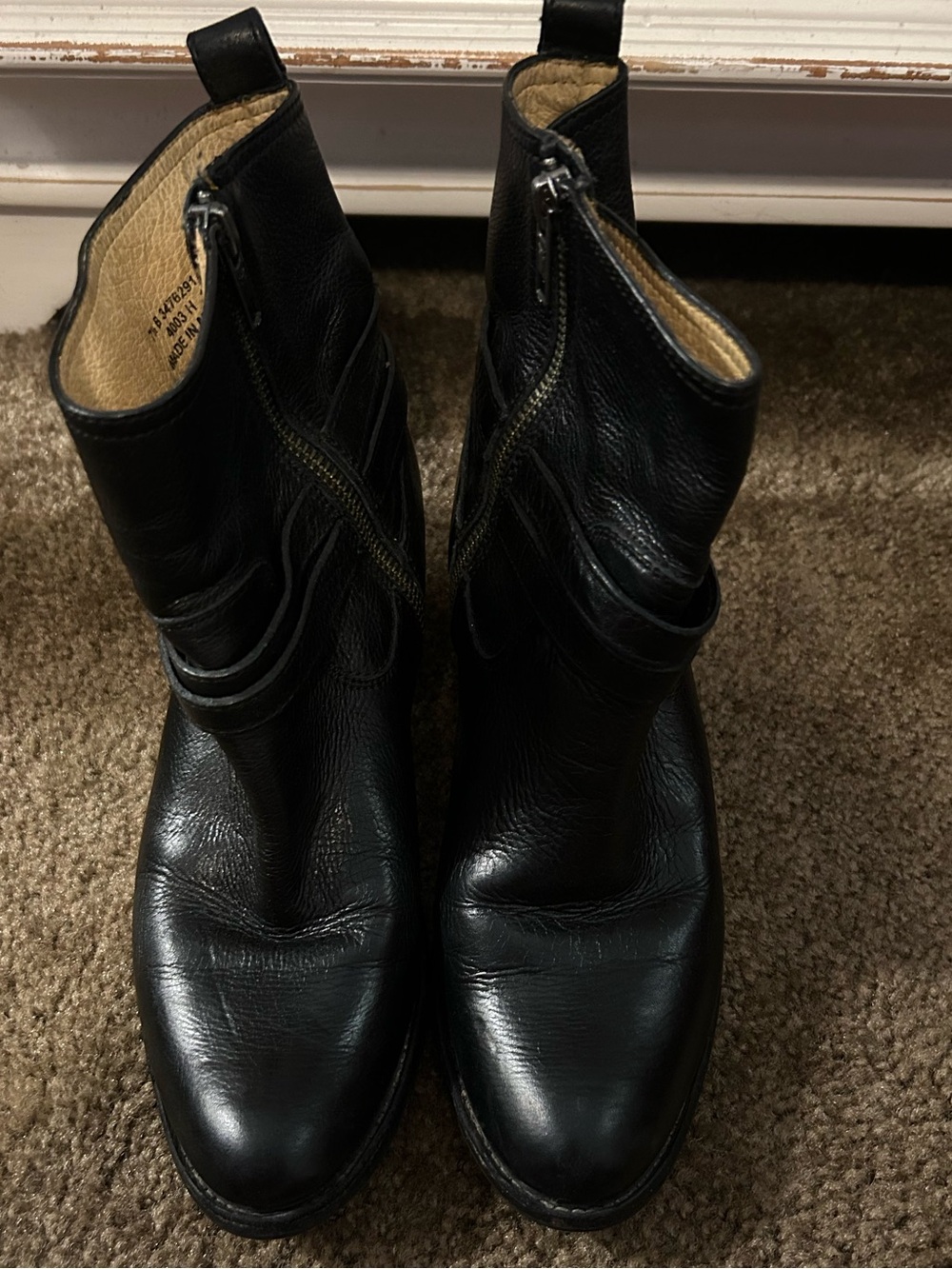 Frye Black Leather Mid-Calf Zip Boots